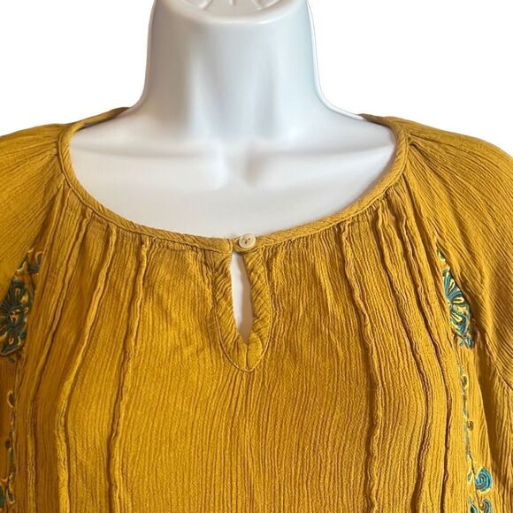 Charming Charlie Womens Small Yellow Turquoise Floral Embroidered Boho Blouse - Picture 3 of 8